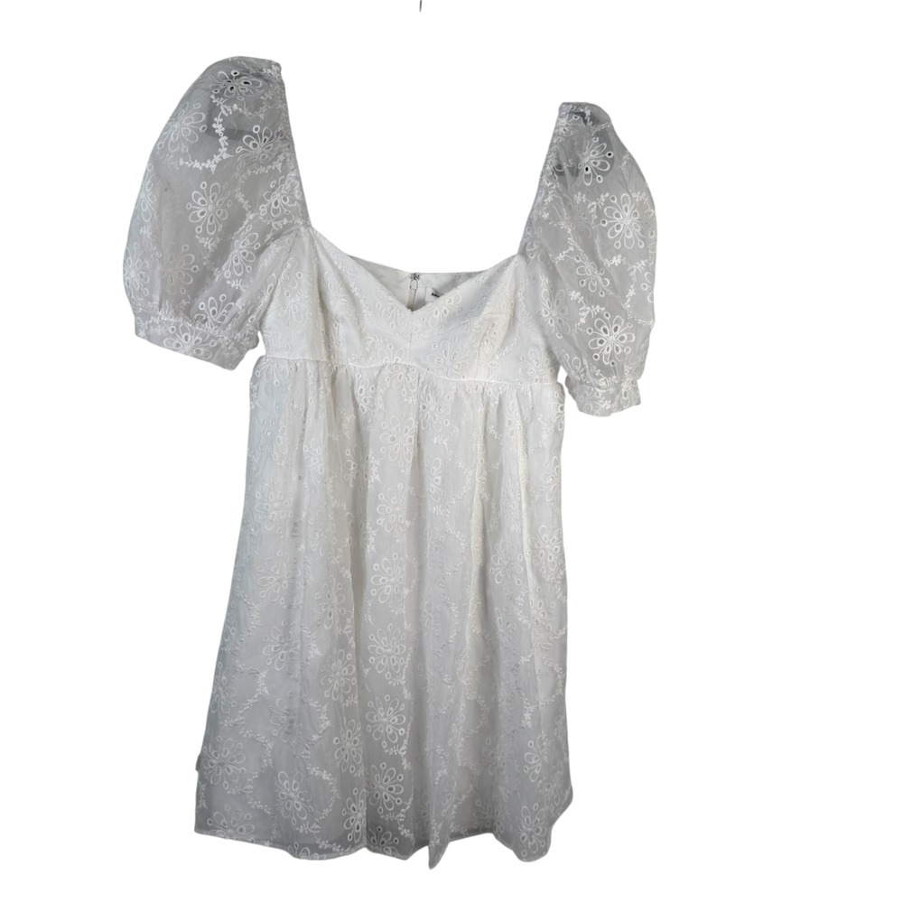 NWT Amanda Uprichard Candia Dress White Sz L Sugar Embroidery Eyelet Babydoll